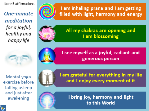 1-minute meditation for Joy, Health, Happiness and Purposeful Life, Kore 5 Affirmations, Vadim Kotelnikov