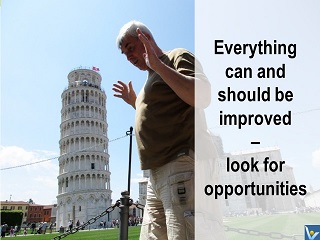 Kaizen jokes, Vadim Kotelnikov humorous photograms, Pisa tower should be improved